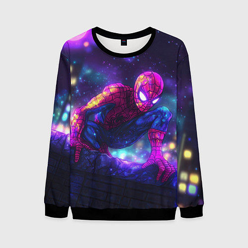 Мужской свитшот Человек-паук неоновый свет / 3D-Черный – фото 1