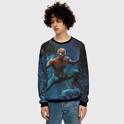 Свитшот мужской Человек - паук в ночном городе, цвет: 3D-черный — фото 2