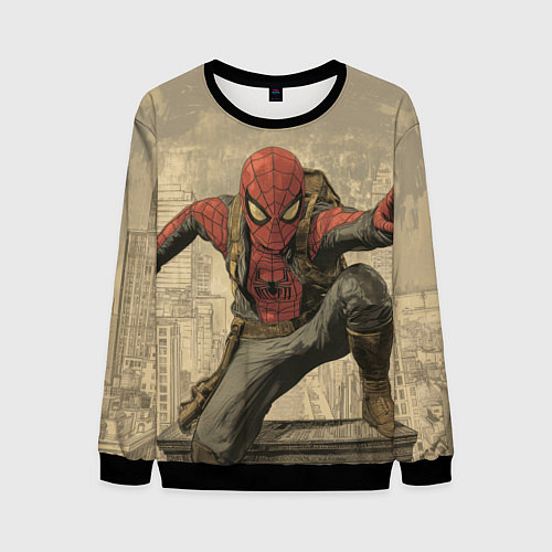 Мужской свитшот Человек-паук готов спасать мир / 3D-Черный – фото 1