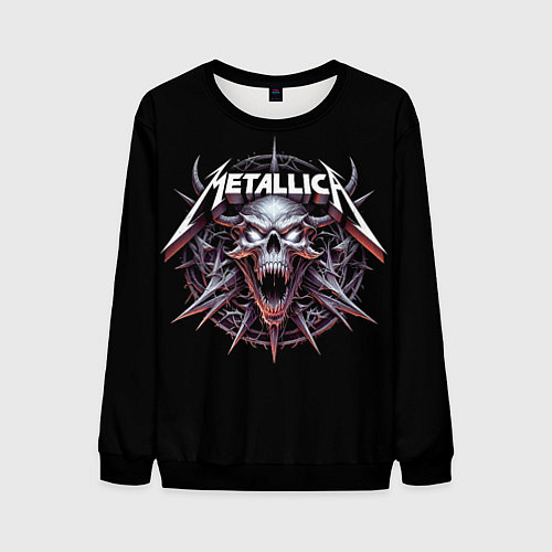 Мужской свитшот Metallica - cool skull with horns / 3D-Черный – фото 1