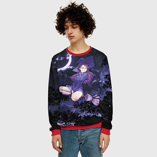 Мужской свитшот Веселая ведьма летит на шабаш / 3D-Красный – фото 3