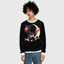 Свитшот мужской Ведьма с яблоком летит на метле, цвет: 3D-белый — фото 2