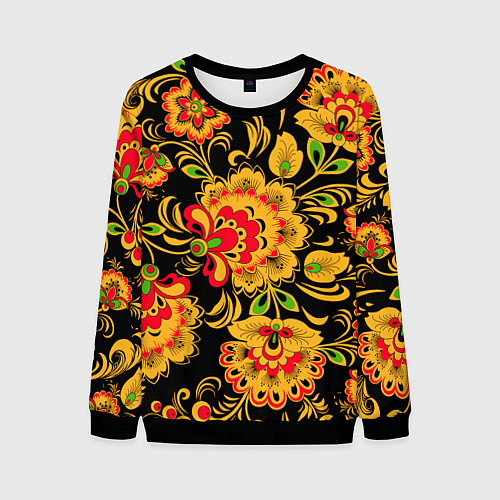 Мужской свитшот Хохлома - роспись / 3D-Черный – фото 1