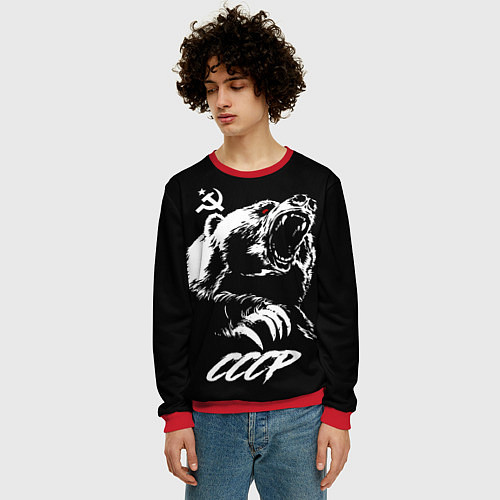 Мужской свитшот Суровый медведь из СССР / 3D-Красный – фото 3