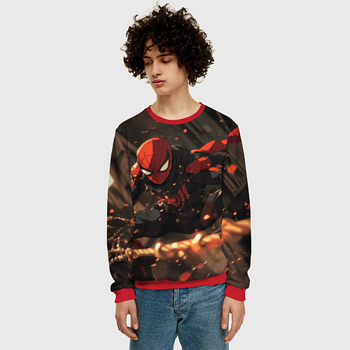 Мужской свитшот Человек паук скользит / 3D-Красный – фото 3