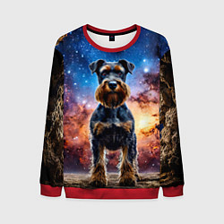 Свитшот мужской Ризеншнауцер в космосе, цвет: 3D-красный