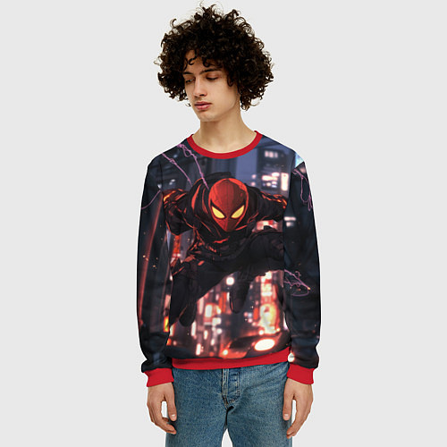 Мужской свитшот Человек паук в черном / 3D-Красный – фото 3