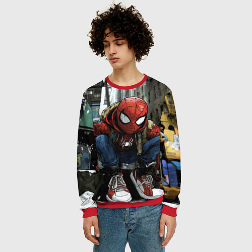 Мужской свитшот Человек-паук в больших кедах / 3D-Красный – фото 3
