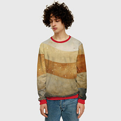 Свитшот мужской Бежево-золотые полосы с блестками, цвет: 3D-красный — фото 2