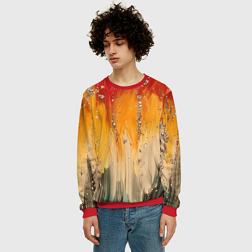 Мужской свитшот Красочная текстура с блестяшками / 3D-Красный – фото 3