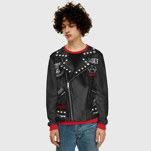 Мужской свитшот Косуха с нашивками Slipknot / 3D-Красный – фото 3