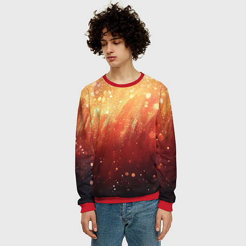 Мужской свитшот Желто-красная текстура блестящая / 3D-Красный – фото 3