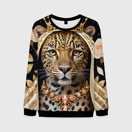 Мужской свитшот Леопард с короной / 3D-Черный – фото 1