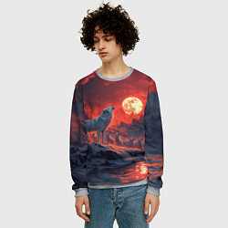 Свитшот мужской Белый волк воет на луну, цвет: 3D-меланж — фото 2