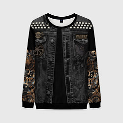 Свитшот мужской Джинсовка с славянским викингом и татуировками, цвет: 3D-черный