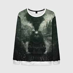 Свитшот мужской Ретро иллюстрация паровоза, цвет: 3D-белый