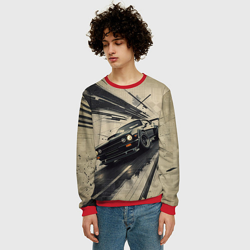 Мужской свитшот Автомобиль для уличной гонки / 3D-Красный – фото 3