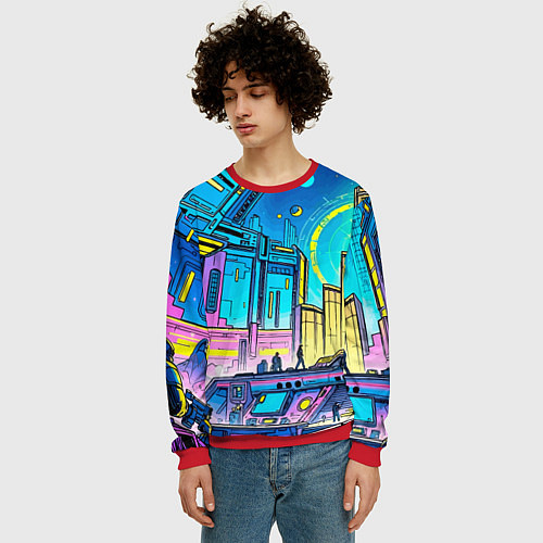 Мужской свитшот Космический город / 3D-Красный – фото 3