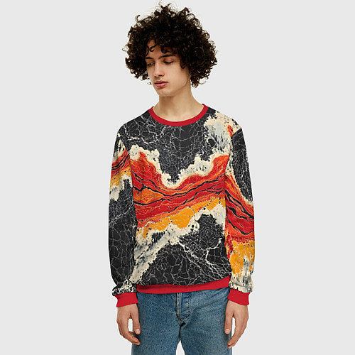 Мужской свитшот Красно-черная потертая текстура / 3D-Красный – фото 3