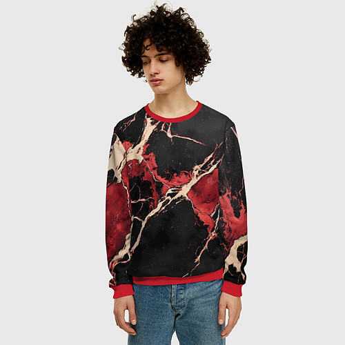 Мужской свитшот Красно-черная потертая текстура / 3D-Красный – фото 3