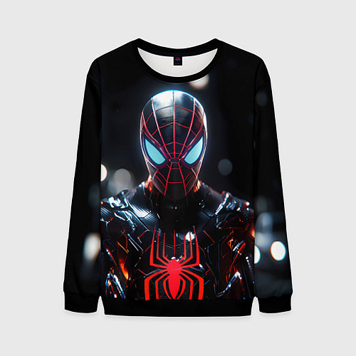 Мужской свитшот Спайдер-мен в мото костюме / 3D-Черный – фото 1