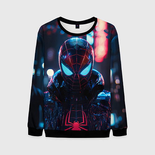 Мужской свитшот Человек-паук в вечернем городе / 3D-Черный – фото 1