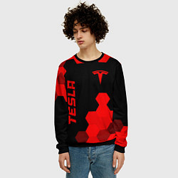 Свитшот мужской Tesla - red gradient вертикально, цвет: 3D-черный — фото 2