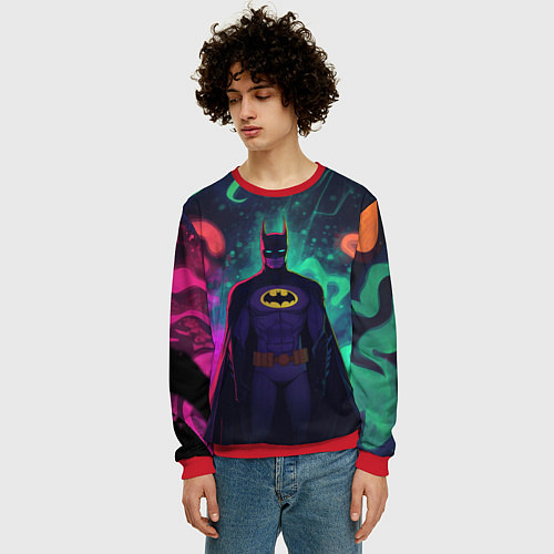 Мужской свитшот Бэтмен красочное небо / 3D-Красный – фото 3