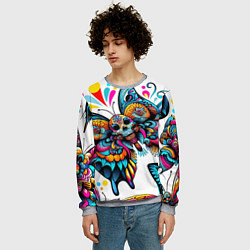Свитшот мужской Бабочка и череп - нейроарт паттерн, цвет: 3D-меланж — фото 2