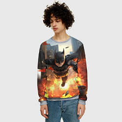 Свитшот мужской Бэтмен в полете над огнем, цвет: 3D-меланж — фото 2