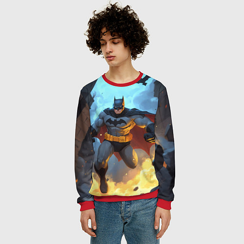 Мужской свитшот Бэтмен в прыжке / 3D-Красный – фото 3