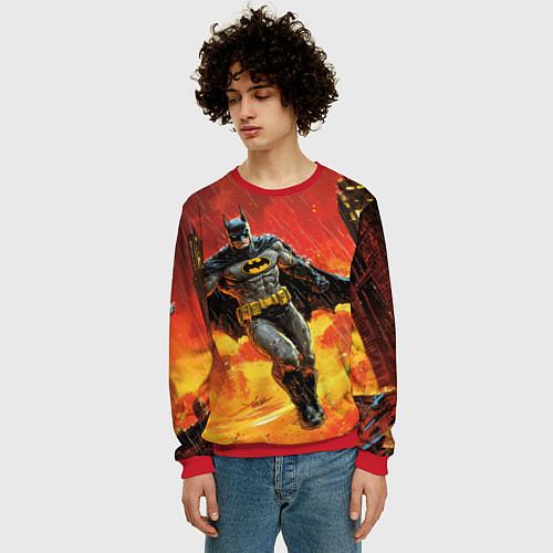 Мужской свитшот Бэтмен застыл в воздухе / 3D-Красный – фото 3