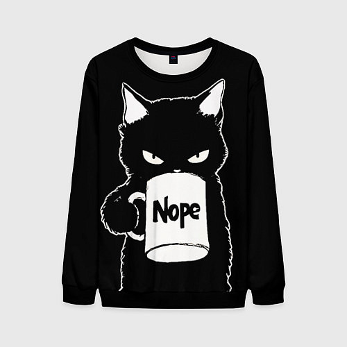 Мужской свитшот Angry black cat nope / 3D-Черный – фото 1