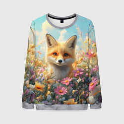 Мужской свитшот Лиса в цветочном поле