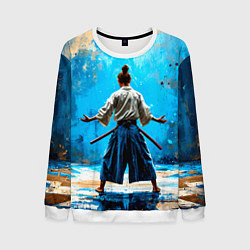 Свитшот мужской Боец айкидо на синем, цвет: 3D-белый