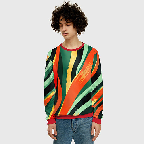 Мужской свитшот Тропическая жаркая абстракция / 3D-Красный – фото 3