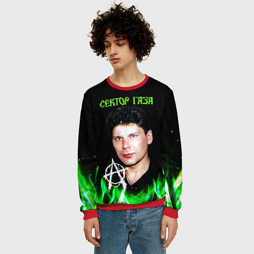 Мужской свитшот Сектор газа зеленый огонь / 3D-Красный – фото 3