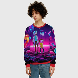 Свитшот мужской Морти и Рик на планете неоновых сказочных грибов, цвет: 3D-красный — фото 2