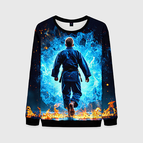 Мужской свитшот Дзюдоист в синем пламени / 3D-Черный – фото 1