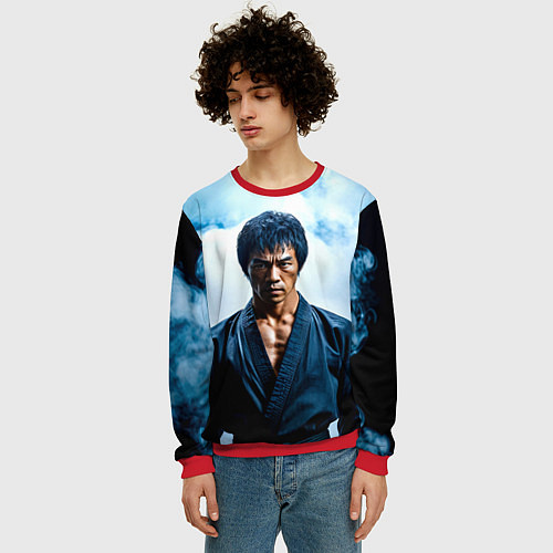 Мужской свитшот Брюс Ли в дыму / 3D-Красный – фото 3