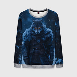 Свитшот мужской Воин волк зимой, цвет: 3D-меланж