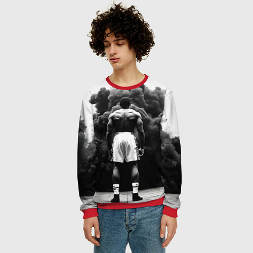 Мужской свитшот Мухаммед Али в черном дыму / 3D-Красный – фото 3