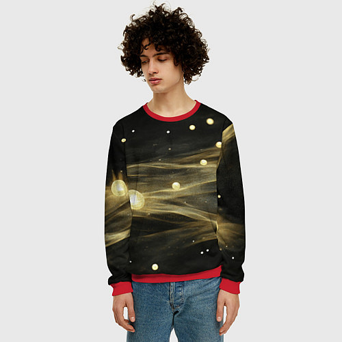 Мужской свитшот Золотистый свет на черной текстуре / 3D-Красный – фото 3