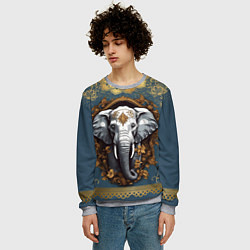 Свитшот мужской Слон лотос и золотая мандала, цвет: 3D-меланж — фото 2