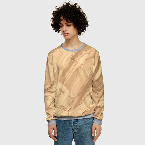 Мужской свитшот Бежевая текстура каменная мрамор / 3D-Меланж – фото 3