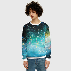 Свитшот мужской Бирюзовые блестки фон, цвет: 3D-белый — фото 2