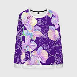 Свитшот мужской Японские акварельные орхидеи, цвет: 3D-белый
