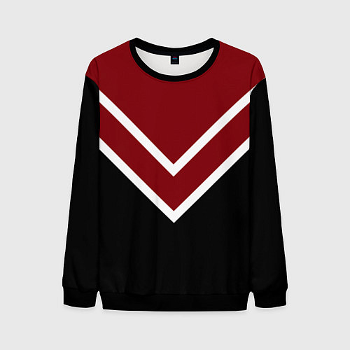 Мужской свитшот Красный с чёрным и белые полосы / 3D-Черный – фото 1