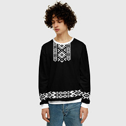 Свитшот мужской Славянский орнамент и узор на черном - вышиванка р, цвет: 3D-белый — фото 2