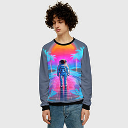 Свитшот мужской Пальмы в космосе - вапорвейв космонавт, цвет: 3D-черный — фото 2